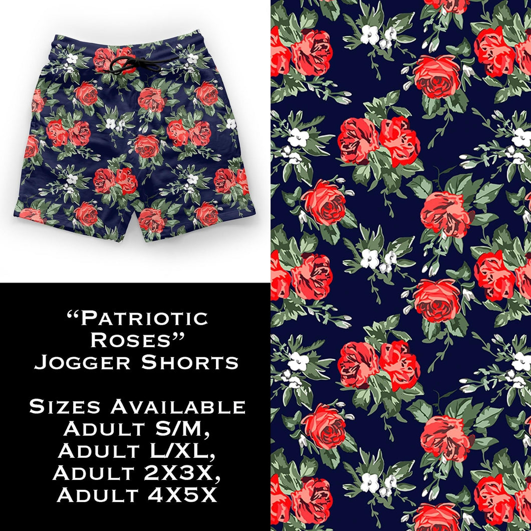 Patriotic Roses Jogger Shorts with Pockets