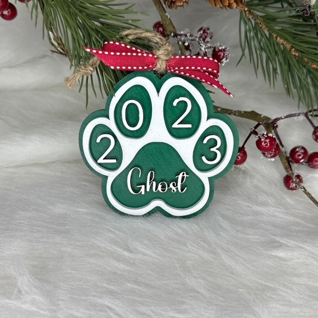 Handmade personalized 2023 paw print Christmas ornament