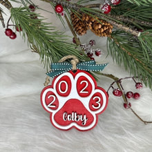 Load image into Gallery viewer, Handmade personalized 2023 paw print Christmas ornament
