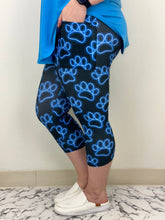 Load image into Gallery viewer, Blue Neon Paw Print Capri w/ Pockets
