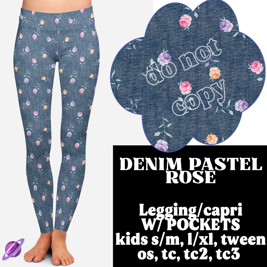 DENIM PASTEL ROSE- DENIM PATTERN RUN - LEGGING/CAPRI