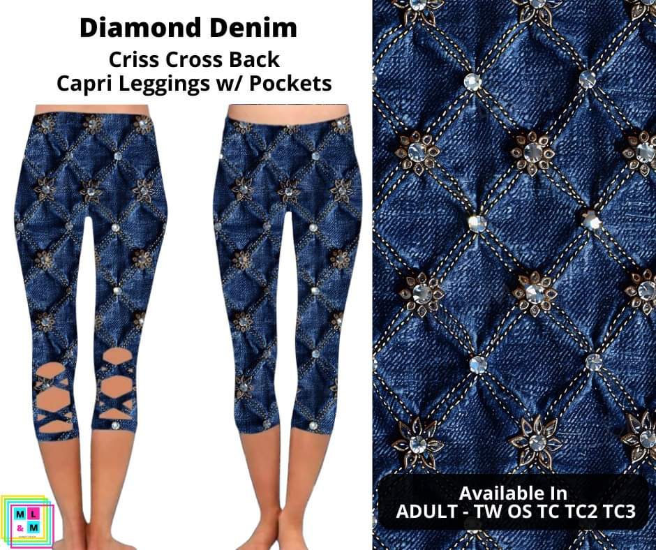 Diamond Denim Criss Cross Capri w/ Pockets