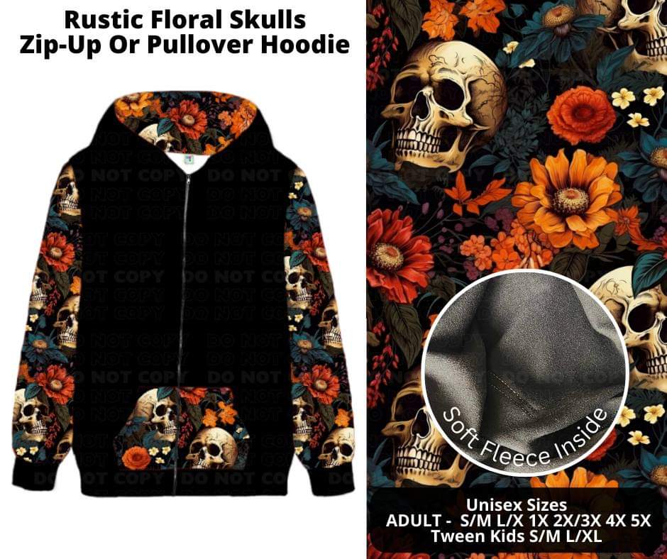 Rustic Floral Skulls Zip-Up or Pullover Hoodie