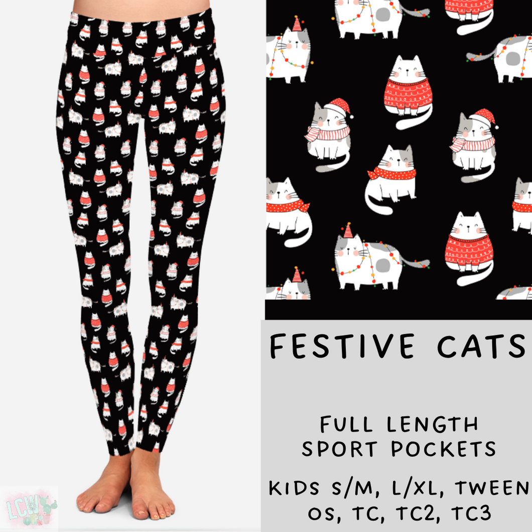 Ready To Ship - Christmas Lounge - Festive Cats Leggings