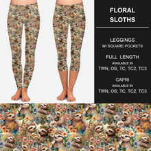 Load image into Gallery viewer, RTS - Floral Sloths Leggings w/ Pockets
