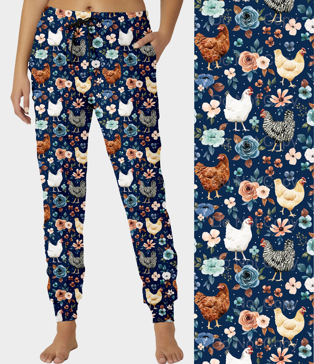 RTS - Floral Chickens Joggers