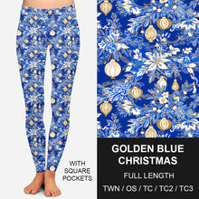 Load image into Gallery viewer, RTS - Golden Blue Christmas Leggings w/ Pockets
