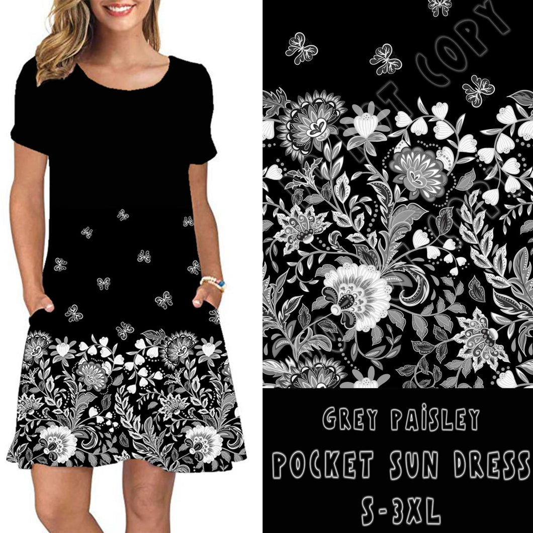 POCKET DRESS SHORT SLEEVE- GREY PAISLEY