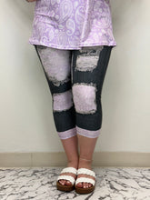 Load image into Gallery viewer, Purple Paisley Denim Capri w/ Back Pockets
