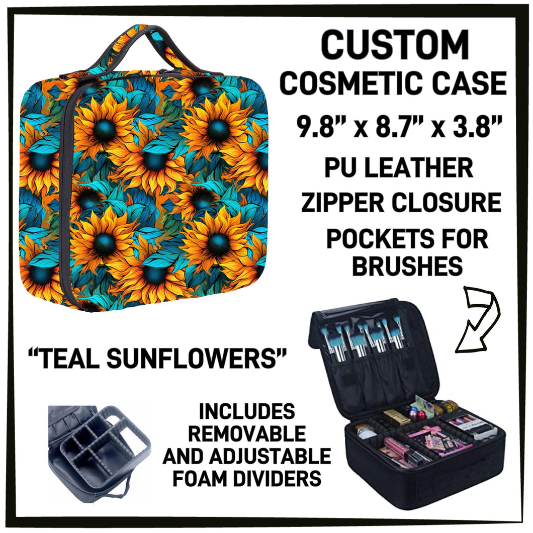 RTS - Teal Sunflowers Cosmetic Case