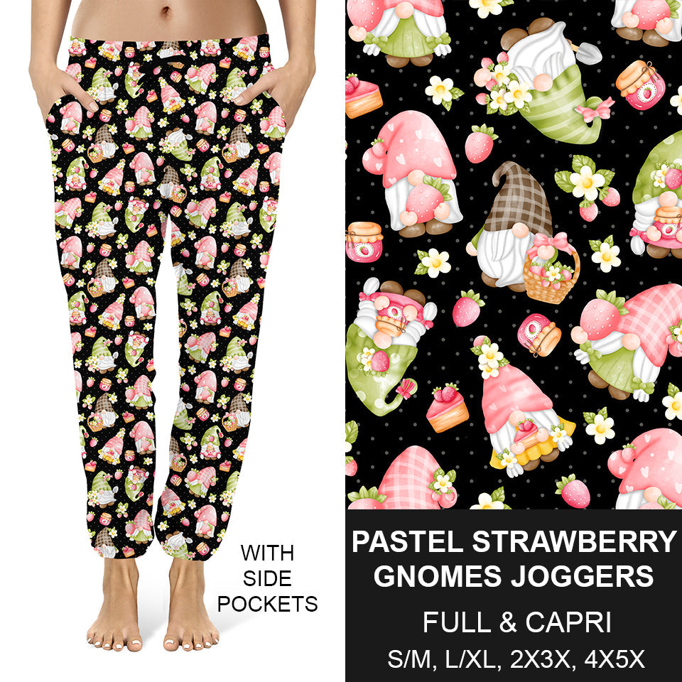 RTS - Pastel Strawberry Gnomes Capri Joggers