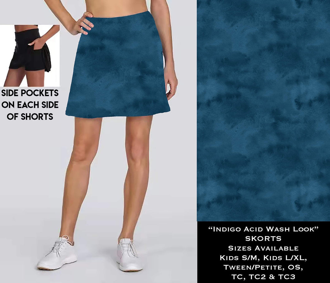 Indigo Acid Wash Look Skort w/Pockets