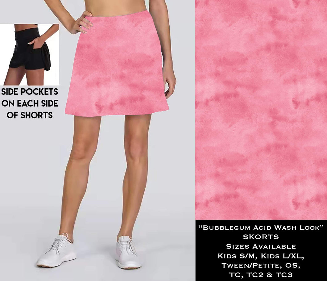 Bubblegum Acid Wash Look Skort w/Pockets