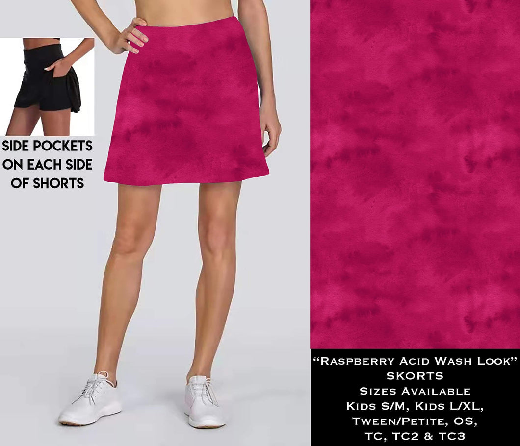 Raspberry Acid Wash Look Skort w/Pockets