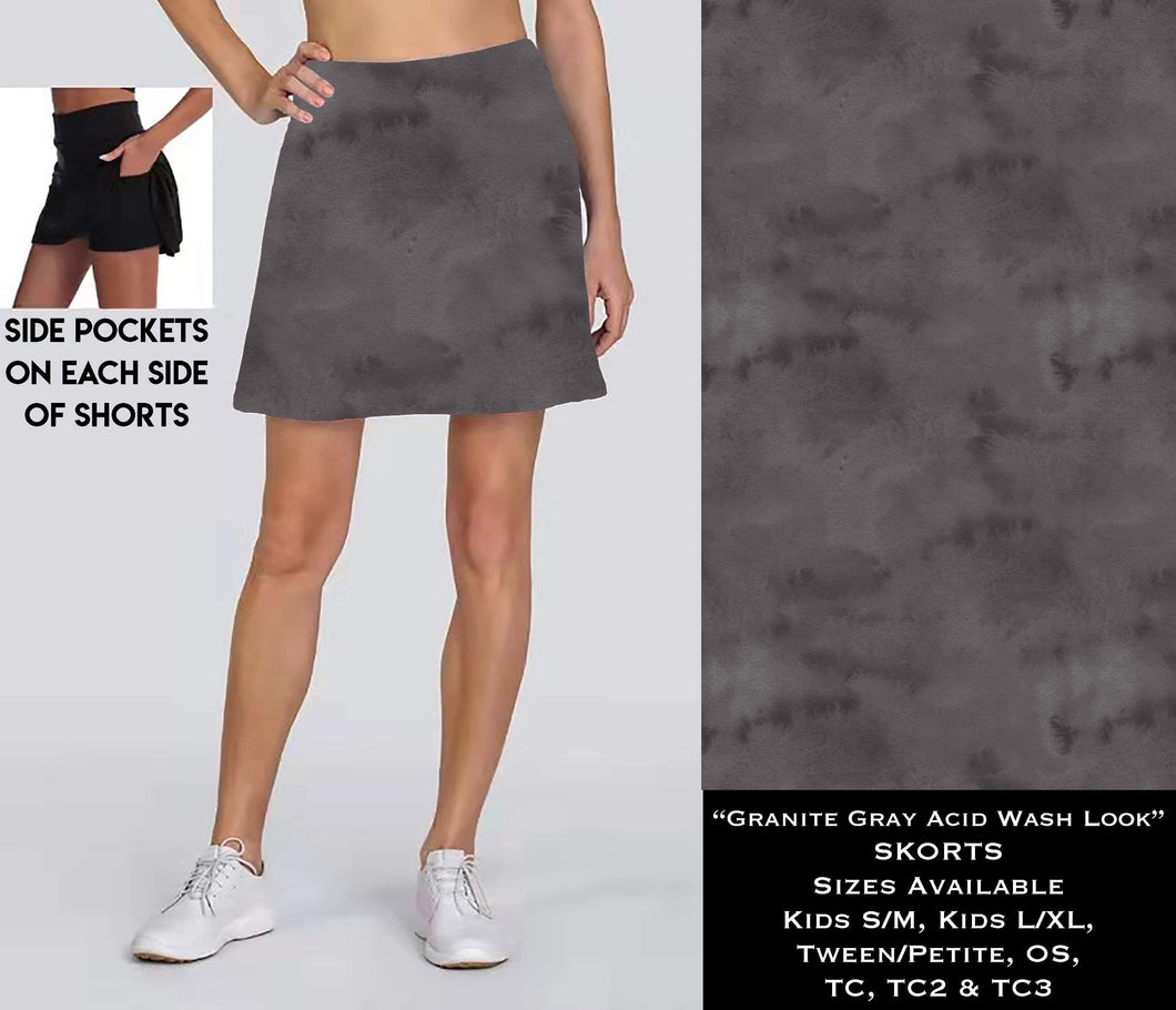 Granite Gray Acid Wash Look Skort w/Pockets