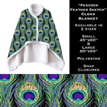 Load image into Gallery viewer, Peacock Feather Sketch Cloak Blanket
