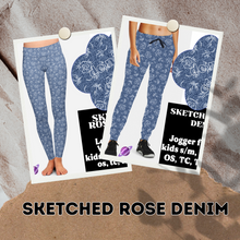 Load image into Gallery viewer, SKETCHED ROSE- DENIM PATTERN RUN - LEGGING/CAPRI
