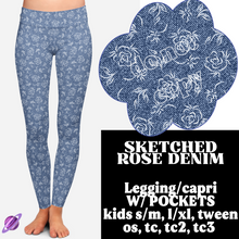 Load image into Gallery viewer, SKETCHED ROSE- DENIM PATTERN RUN - LEGGING/CAPRI
