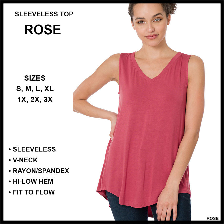 RTS - Sleeveless V-Neck Top - Rose