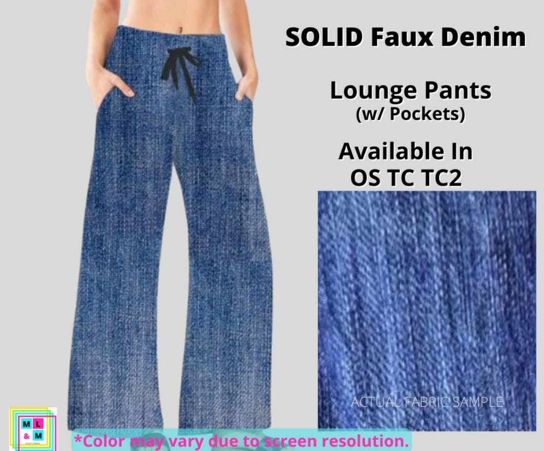 Blue Faux Denim Full Length Lounge Pants