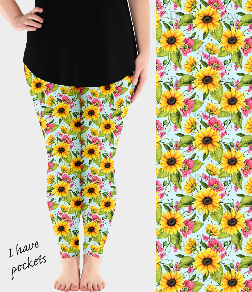 RTS - Summer Sunflower Leggings w/ Pockets