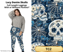 Load image into Gallery viewer, Lacy Denim Skulls Full Length Leggings w/ Pockets
