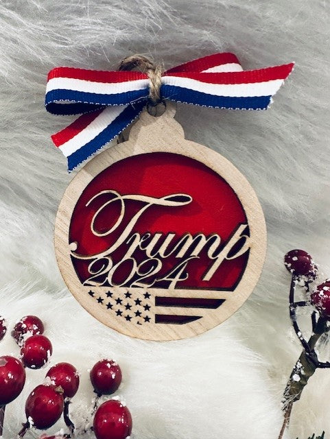 Handmade two layer laser cut Trump 2024 Christmas ornament