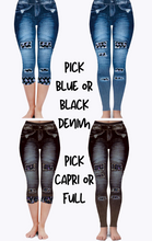 Load image into Gallery viewer, COLORFUL PAWS - DENIM RUN W/ BACK POCKETS - LEGGINGS/CAPRI
