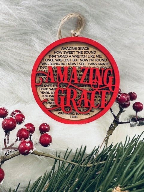 Handmade Amazing Grace two layer lyric Christmas ornament