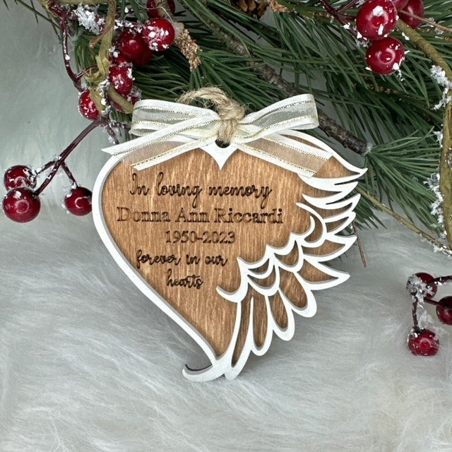 Handmade angel wings memorial Christmas ornament