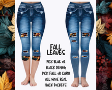 Load image into Gallery viewer, FALL LEAVES - DENIM RUN W/ BACK POCKETS - LEGGINGS/CAPRI
