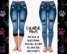 Load image into Gallery viewer, COLORFUL PAWS - DENIM RUN W/ BACK POCKETS - LEGGINGS/CAPRI
