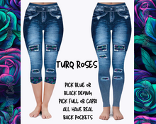 Load image into Gallery viewer, TURQ ROSES - DENIM RUN W/ BACK POCKETS - LEGGINGS/CAPRI
