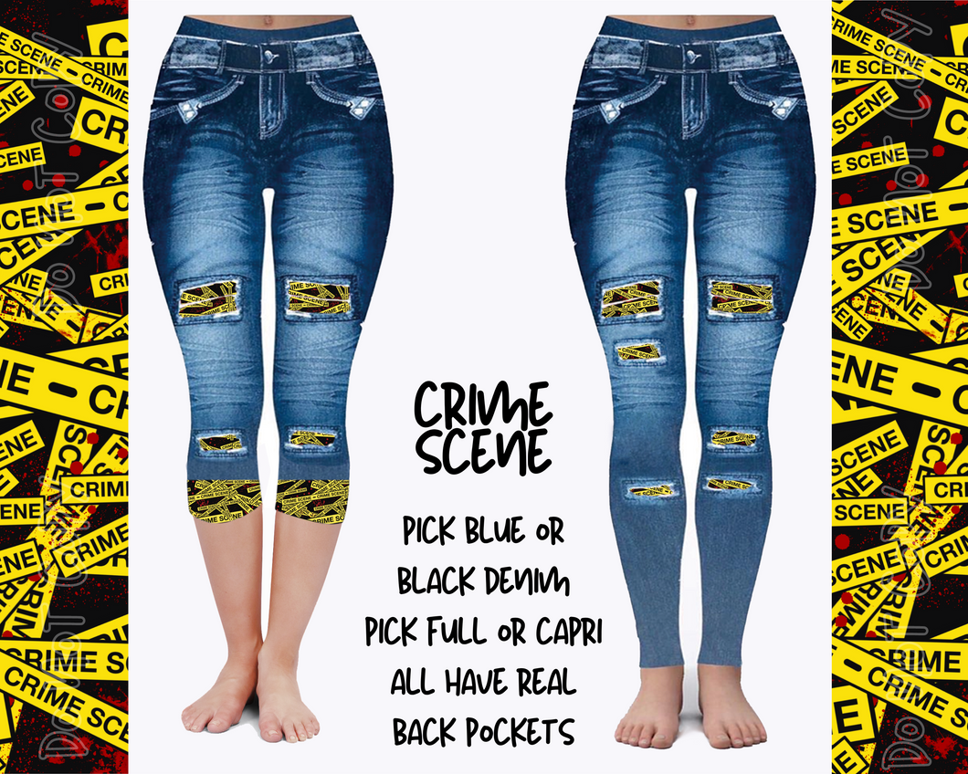 CRIME SCENE - DENIM RUN W/ BACK POCKETS - LEGGINGS/CAPRI