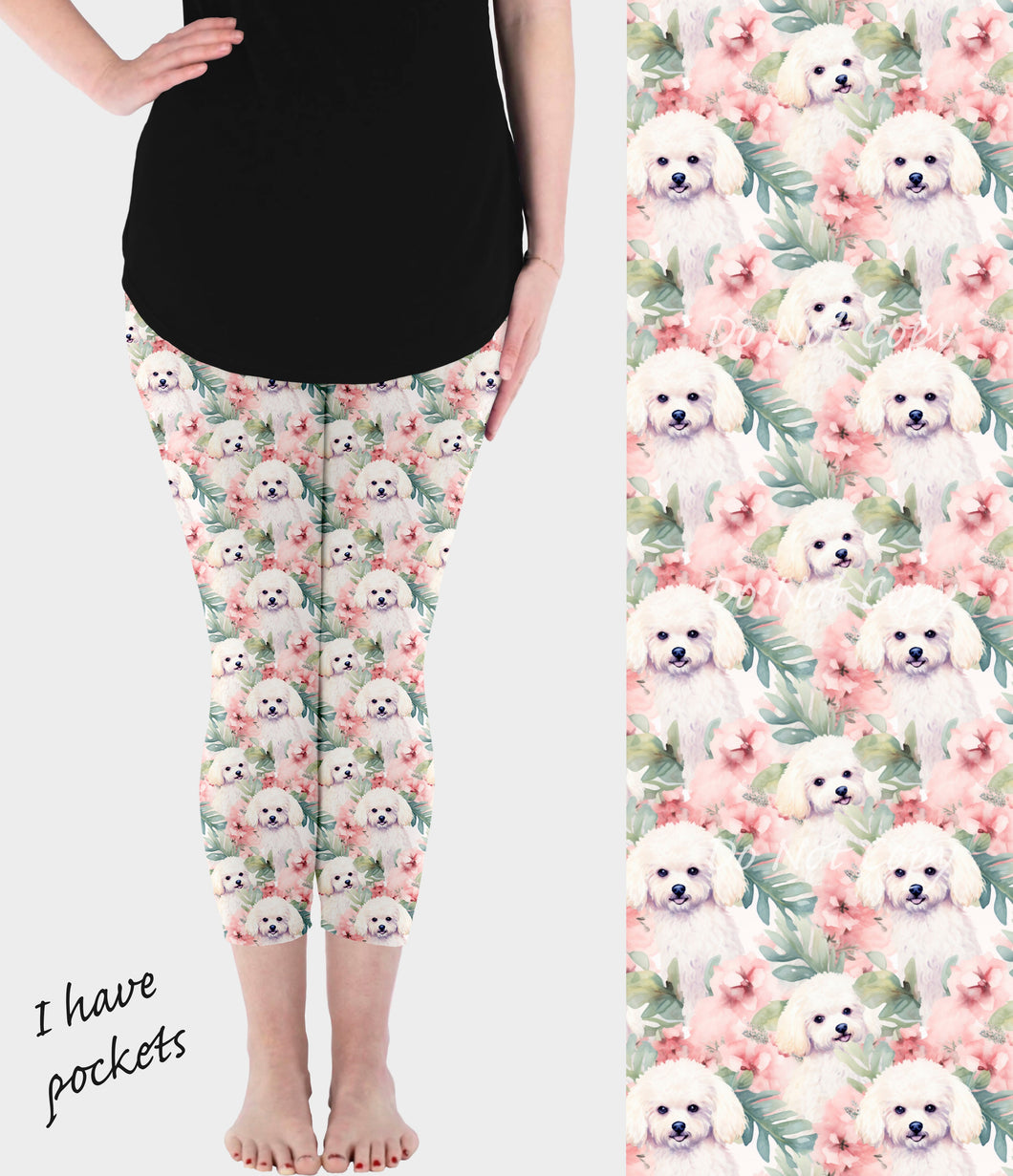 RTS - Floral Bichon Capri Leggings w/ Pockets