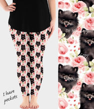 Load image into Gallery viewer, RTS - Floral Black Pomeranian Leggings w/ Pockets
