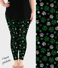 Load image into Gallery viewer, RTS - Green Plaid Paws Leggings w/ Pockets
