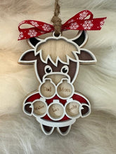 Load image into Gallery viewer, Personalized highland cow family Christmas ornament
