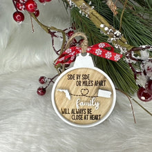 Load image into Gallery viewer, Handmade personalized miles apart family Christmas ornament
