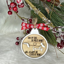 Load image into Gallery viewer, Handmade personalized miles apart family Christmas ornament
