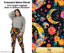 Load image into Gallery viewer, Crescent Moon Floral Full Length Leggings w/ Pockets
