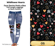 Load image into Gallery viewer, Wildflower Hearts Faux Denim Full Length Peekaboo Leggings
