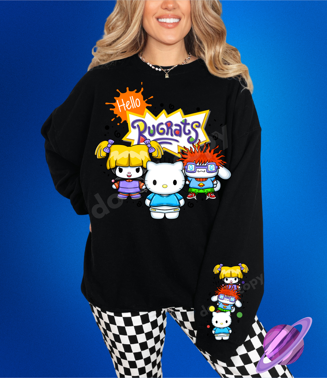 RUGKIDS KITTY- CREWNECK SWEATSHIRT  W/ SLEEVE PRINT