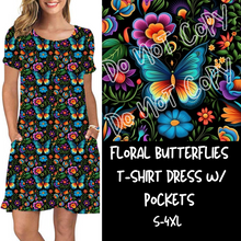 Load image into Gallery viewer, FLORAL BUTTERFLIES - T-DRESS W/ POCKETS
