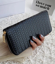 Load image into Gallery viewer, RTS - Black Vegan Leather Woven Weave Zip Around Wallet
