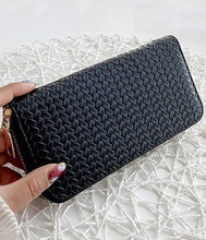 Load image into Gallery viewer, RTS - Black Vegan Leather Woven Weave Zip Around Wallet
