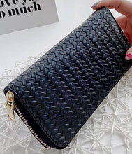 Load image into Gallery viewer, RTS - Black Vegan Leather Woven Weave Zip Around Wallet
