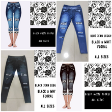 Load image into Gallery viewer, LEGGING JEAN RUN-BLACK WHITE FLORAL (ACTIVE BACK POCKETS)
