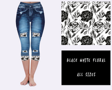 Load image into Gallery viewer, LEGGING JEAN RUN-BLACK WHITE FLORAL (ACTIVE BACK POCKETS)
