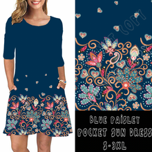 Load image into Gallery viewer, 3/4 SLEEVE POCKET DRESS- BLUE PAISLEY
